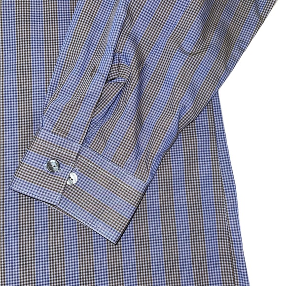 Kenneth Cole Reaction Button Down Dress Shirt Purple Brown Size 17 Regular Fit - Picture 6 of 11